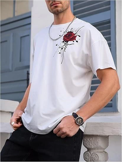 Erkek Baskılı T-Shirt Kısa Kol Bisiklet Yaka Regular Fit Rahat Kalıp Tişört- Beyaz