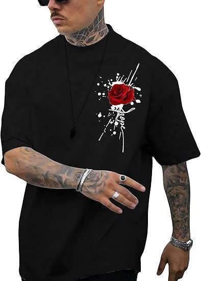 Erkek Baskılı T-Shirt Kısa Kol Bisiklet Yaka Regular Fit Rahat Kalıp Tişört - Siyah
