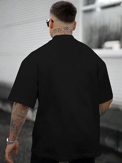 Erkek Baskılı T-Shirt Kısa Kol Bisiklet Yaka Regular Fit Rahat Kalıp Tişört - Siyah