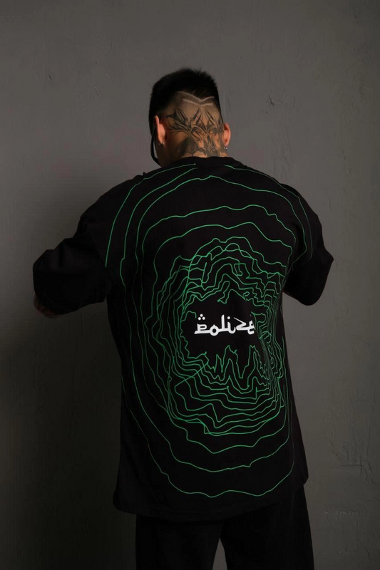 Erkek Bisiklet Yakalı Sırt Baskılı Kısa kol  Oversize T-Shirt - Siyah
