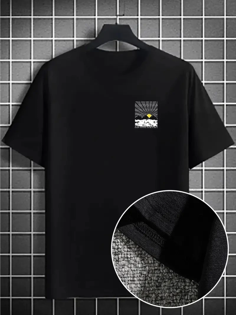 Erkek Dağ Grafikli Kısa kollu T-shirt - Siyah