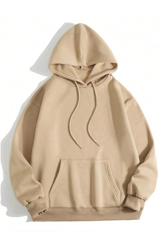 Erkek Düz Kapüşonlu üç iplik pamuklu sweatshirt   - Bej
