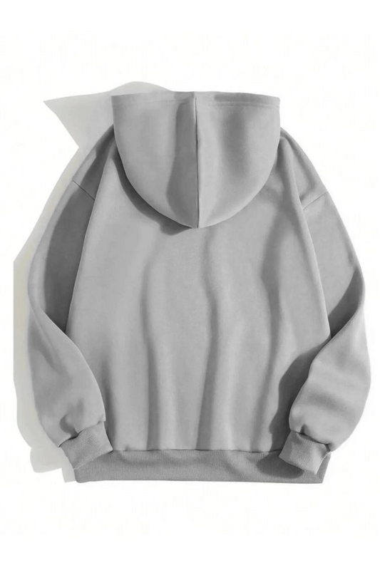 Erkek Düz Kapüşonlu  üç iplik pamuklu sweatshirt   - Boyalı Gri