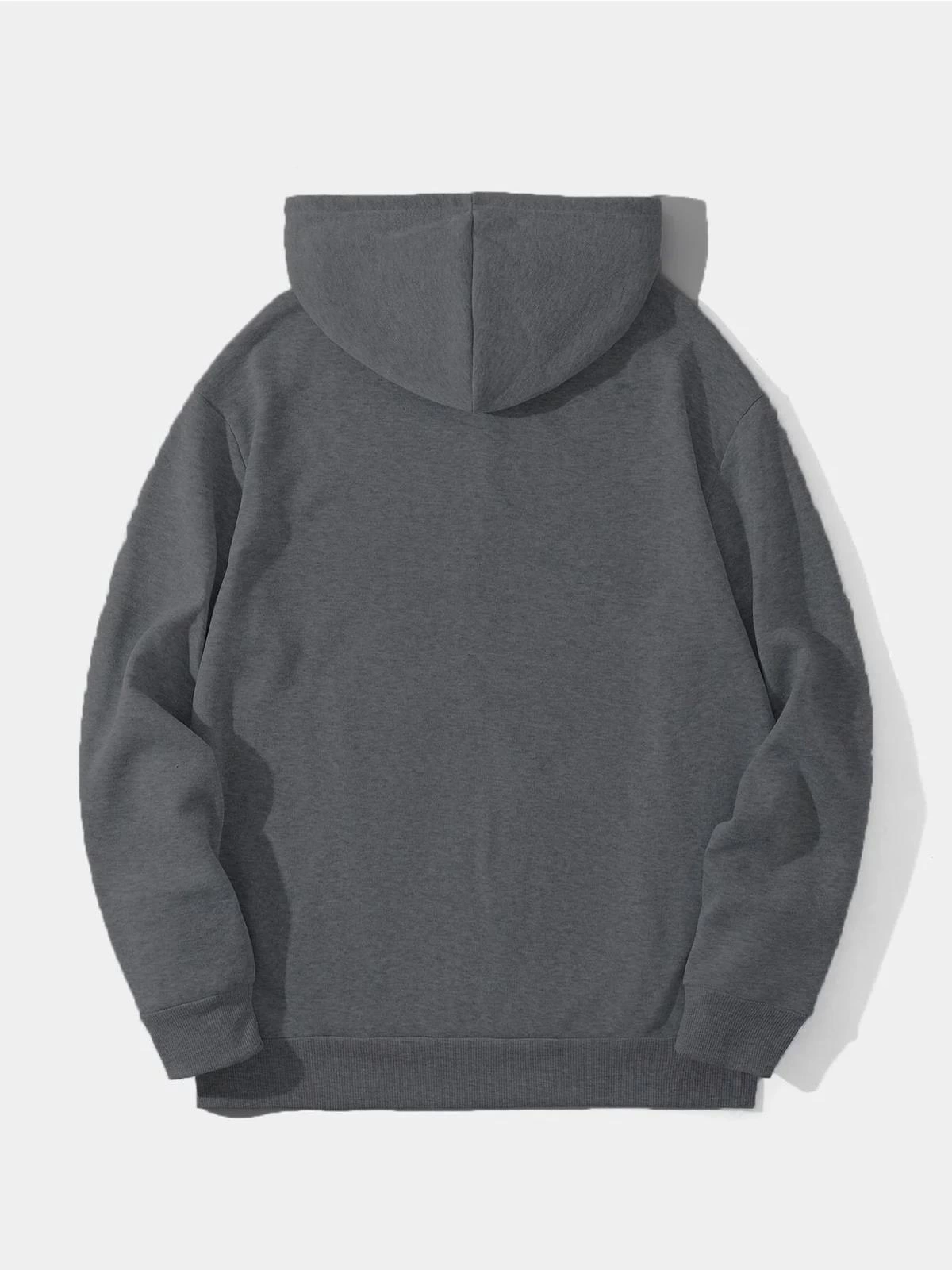Erkek Düz Kapüşonlu üç iplik pamuklu sweatshirt  - Füme