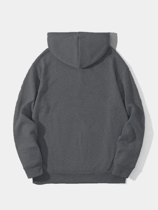 Erkek Düz Kapüşonlu üç iplik pamuklu sweatshirt  - Füme