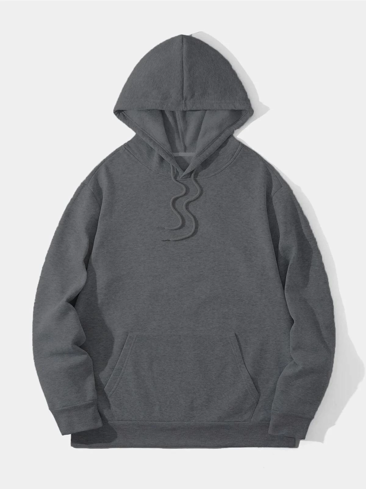 Erkek Düz Kapüşonlu üç iplik pamuklu sweatshirt  - Füme