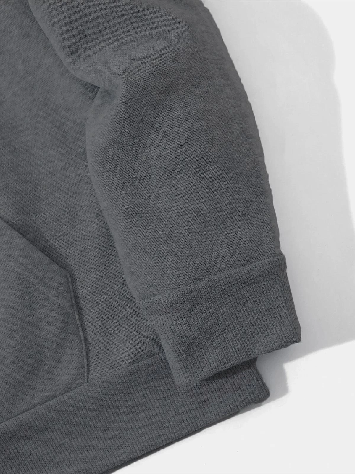 Erkek Düz Kapüşonlu üç iplik pamuklu sweatshirt  - Füme