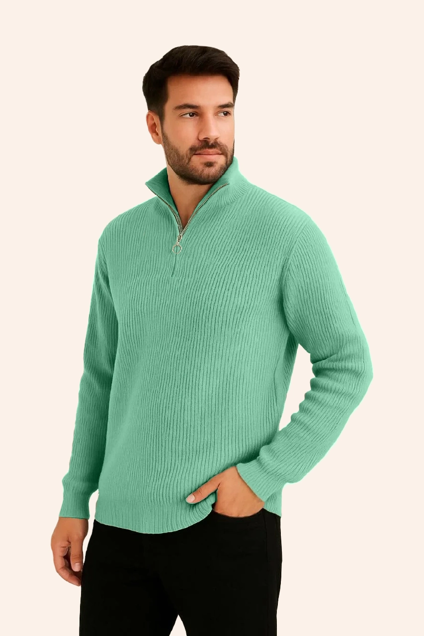 Erkek Fitilli Triko Kazak 3’lü Set Mint Yeşili Siyah Füme Kalın Dokuma Pamuklu Regular Fit