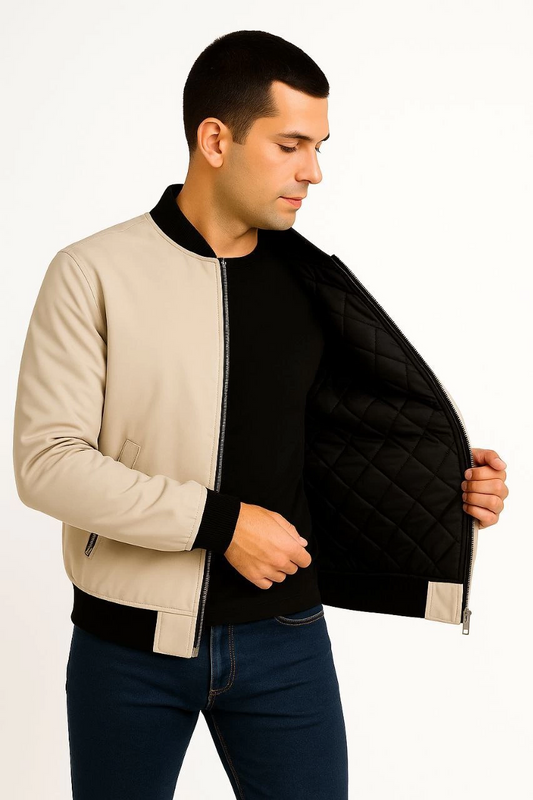 Erkek Bomber Mont Ceket Fermuarlı Kapitone İçi Astarlı Su İtici Regular Fit Uzun - Bej