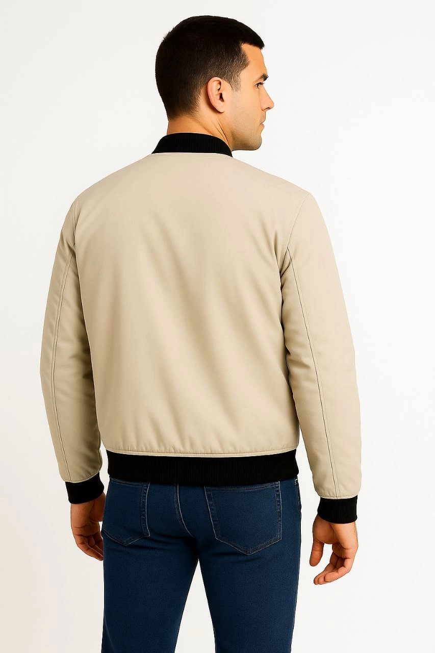 Erkek Bomber Mont Ceket Fermuarlı Kapitone İçi Astarlı Su İtici Regular Fit Uzun - Bej