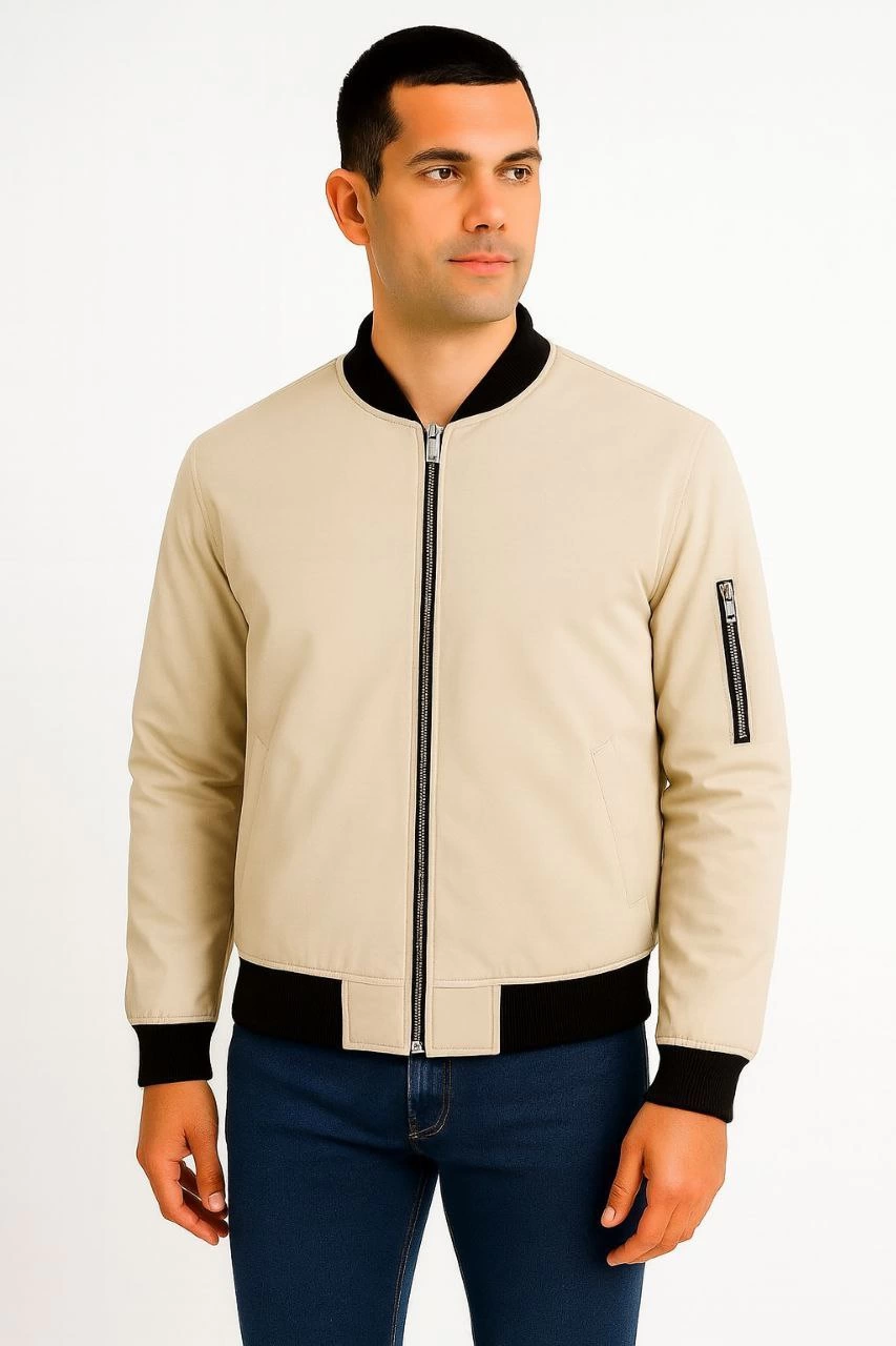 Erkek Bomber Mont Ceket Fermuarlı Kapitone İçi Astarlı Su İtici Regular Fit Uzun - Bej