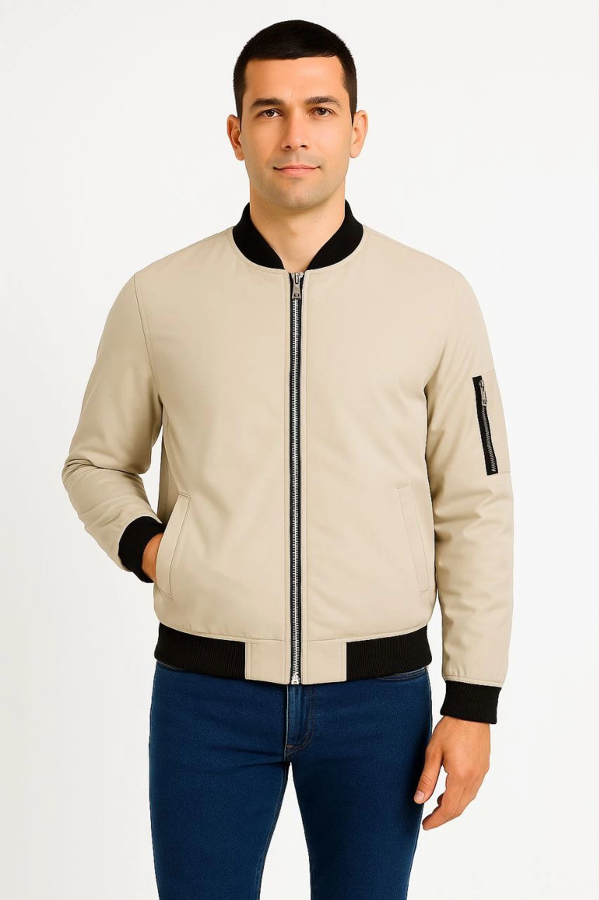 Erkek Bomber Mont Ceket Fermuarlı Kapitone İçi Astarlı Su İtici Regular Fit Uzun - Bej