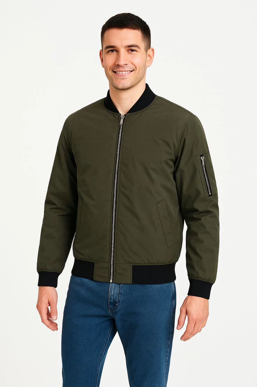 Erkek Bomber Mont Ceket Fermuarlı Kapitone İçi Astarlı Su İtici Regular Fit Uzun - Haki
