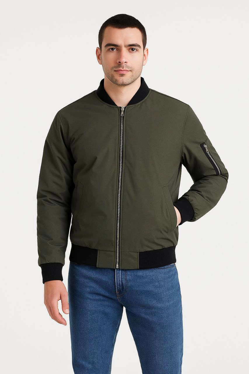Erkek Bomber Mont Ceket Fermuarlı Kapitone İçi Astarlı Su İtici Regular Fit Uzun - Haki