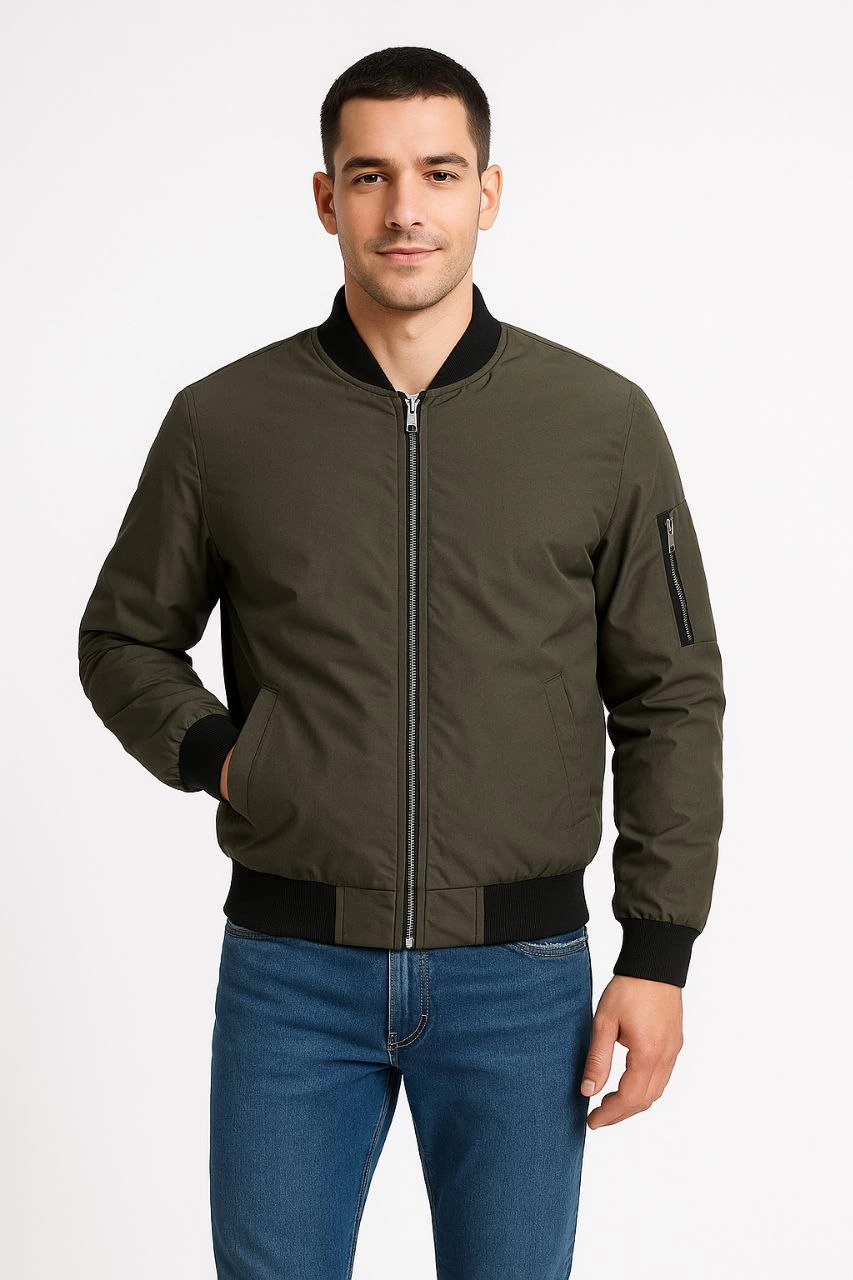 Erkek Bomber Mont Ceket Fermuarlı Kapitone İçi Astarlı Su İtici Regular Fit Uzun - Haki