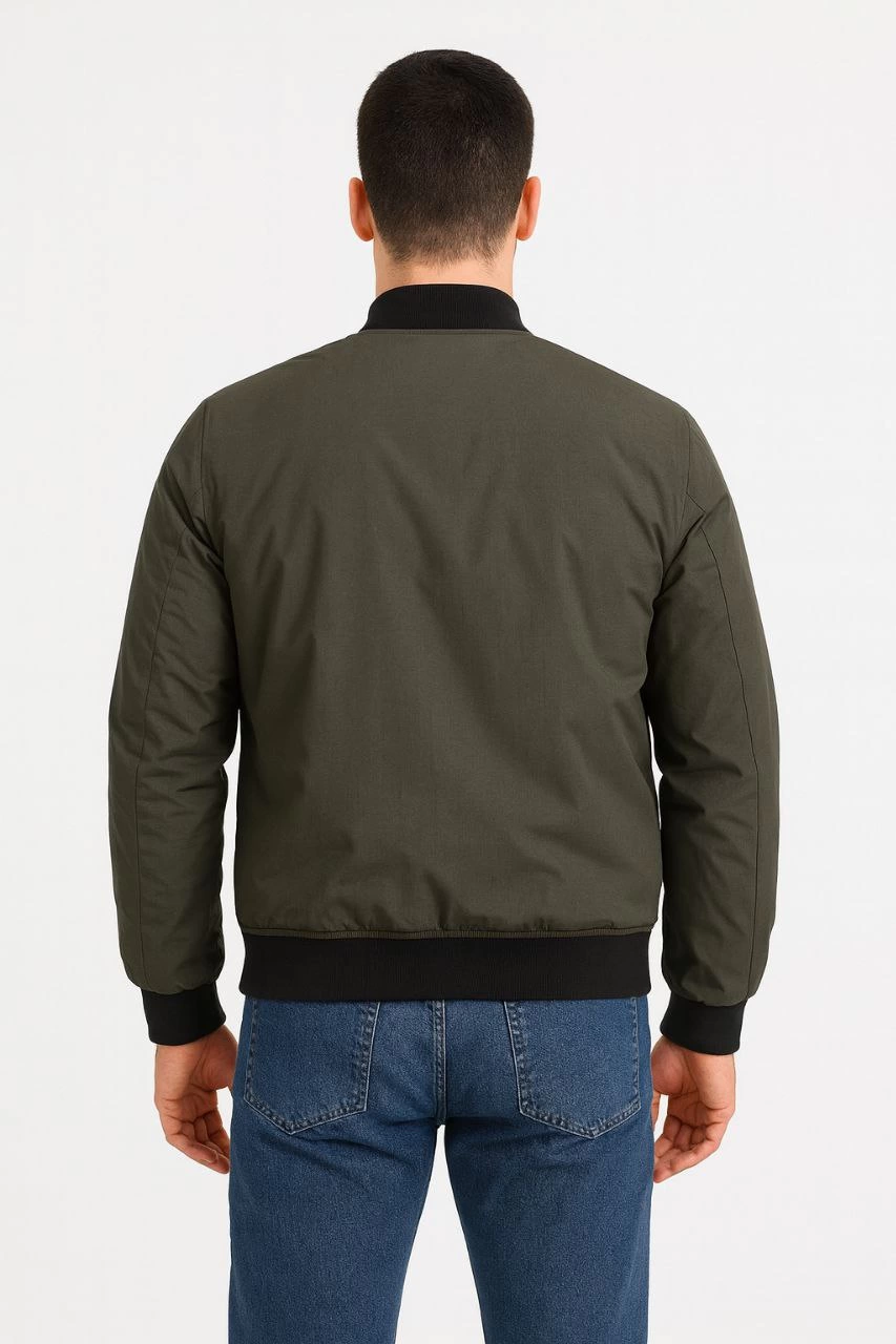 Erkek Bomber Mont Ceket Fermuarlı Kapitone İçi Astarlı Su İtici Regular Fit Uzun - Haki