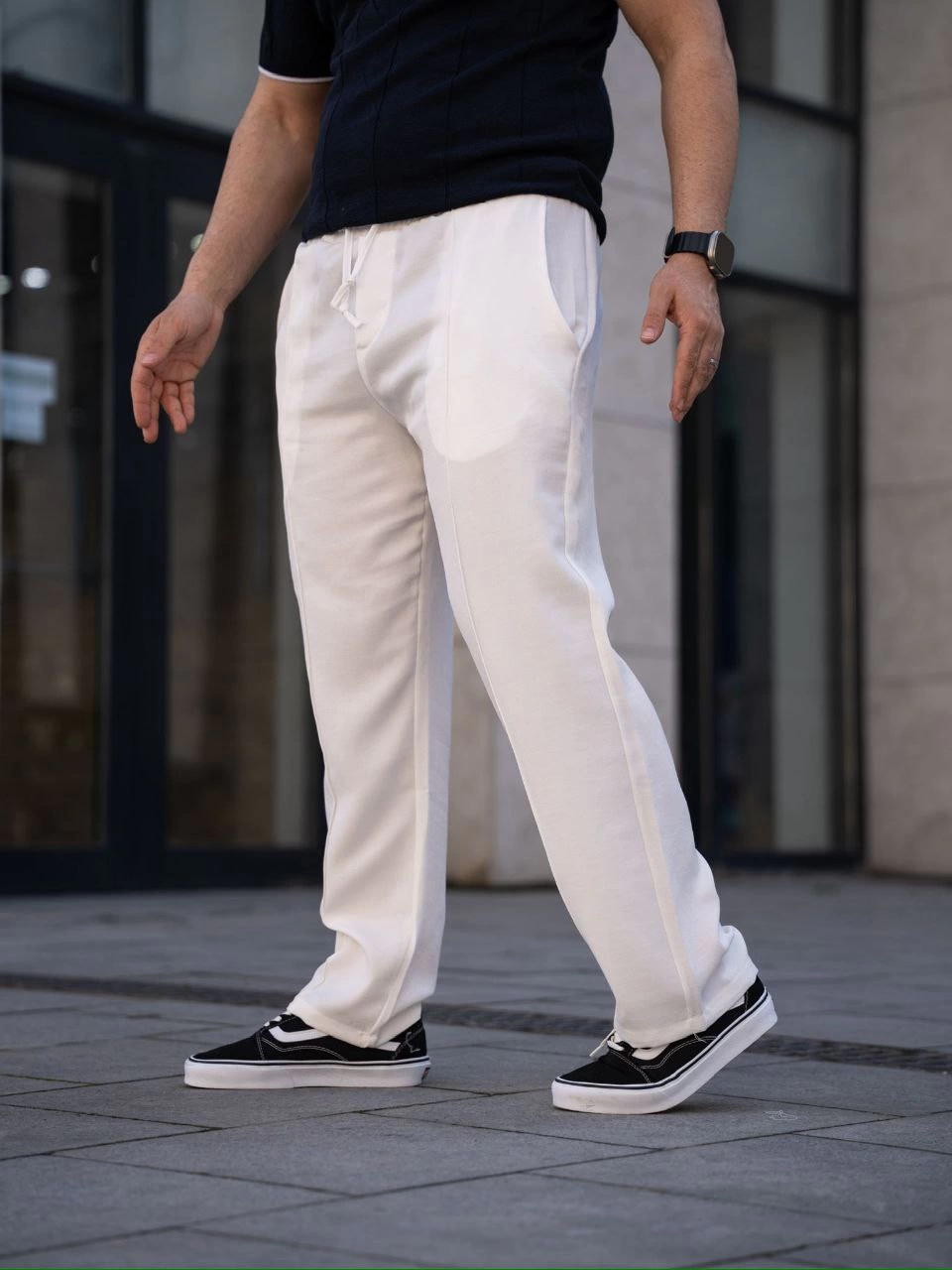 Erkek Keten Cepli Çıma Dikişli jogger Buggy Pantalon Rahat kalıp - Beyaz