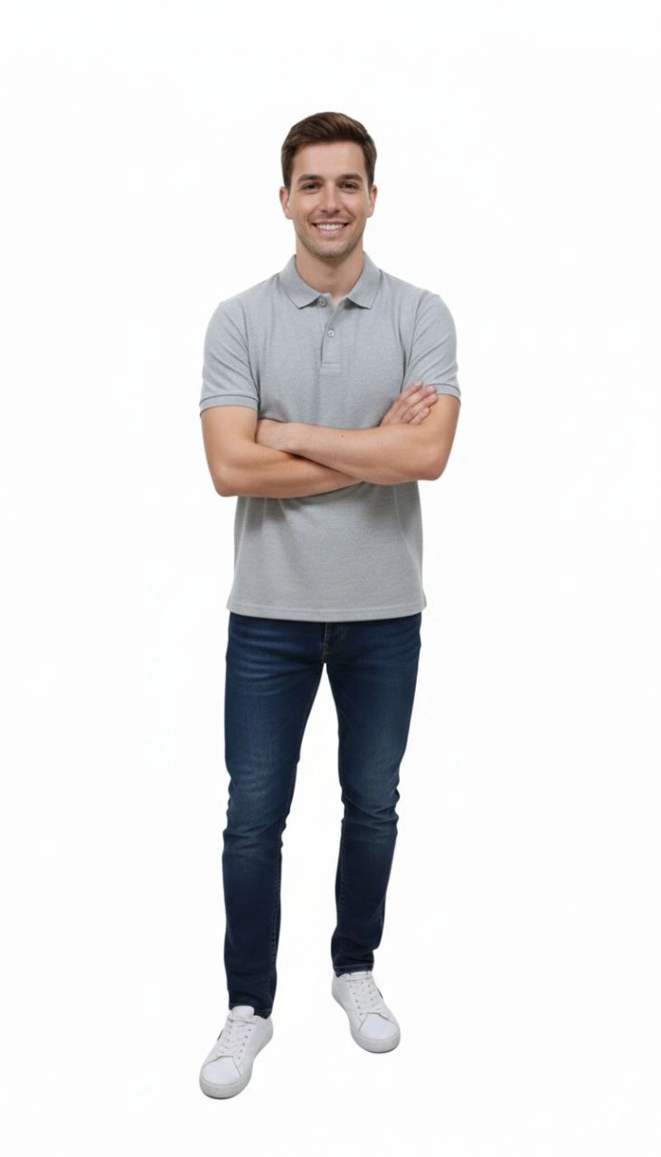 Erkek Pike Kumaş Düğmeli Yaka Regular Fit Günlük Kısa kol Tişört T-shirt - Gri