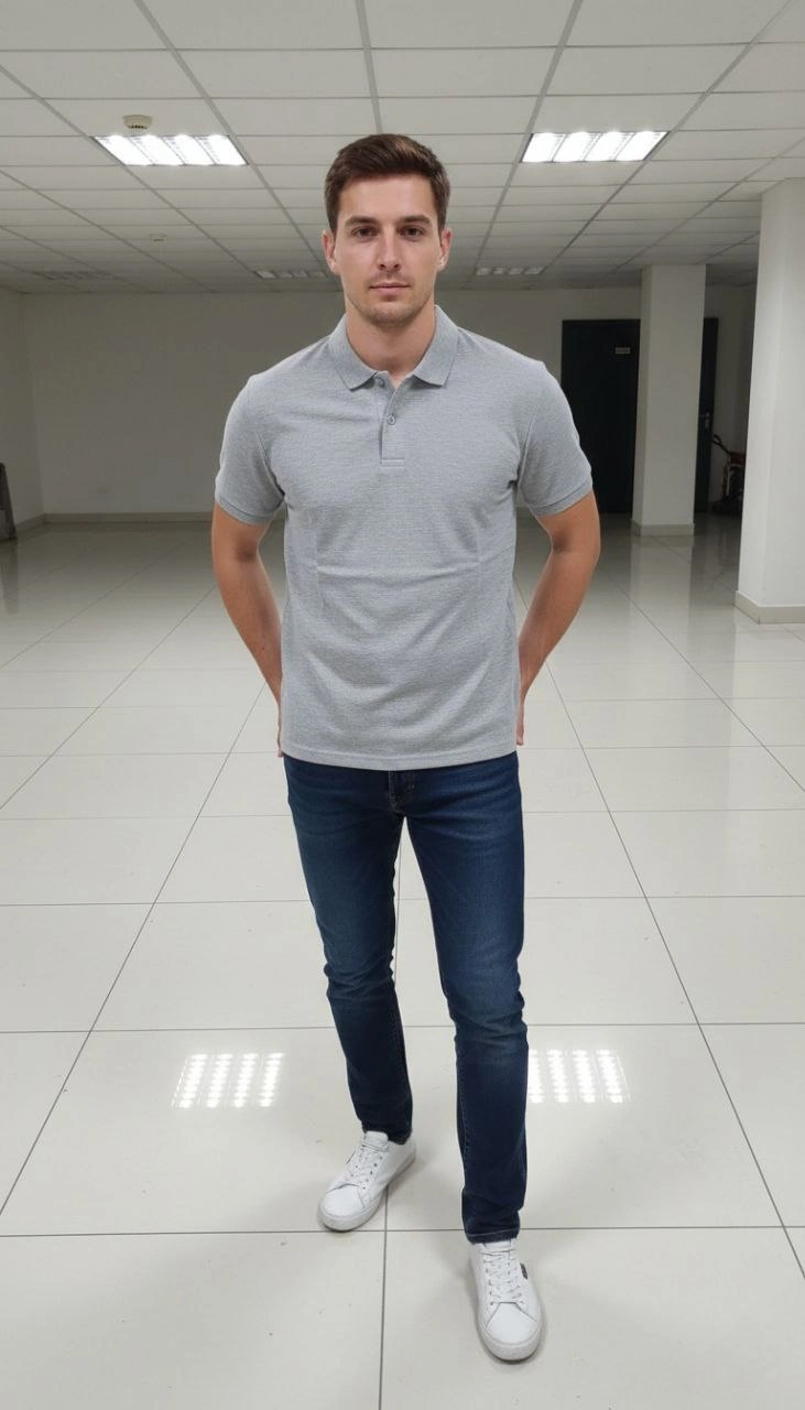 Erkek Pike Kumaş Düğmeli Yaka Regular Fit Günlük Kısa kol Tişört T-shirt - Gri