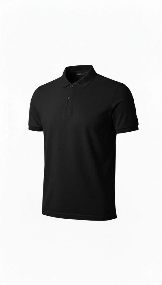 Erkek Pike Kumaş Düğmeli Yaka Regular Fit Günlük Kısa kol Tişört T-shirt - Siyah