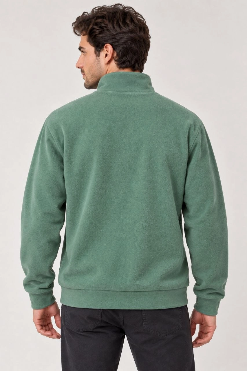 Erkek Polar Dik Yaka Yarım Fermuarlı Uzun Kollu Regular Fit Kışlık Sweatshirt - Mint Yeşili