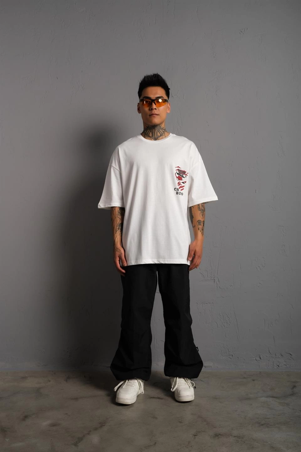 Erkek Sırt Baskılı Oversize  Kısa kol T-shirt - Beyaz