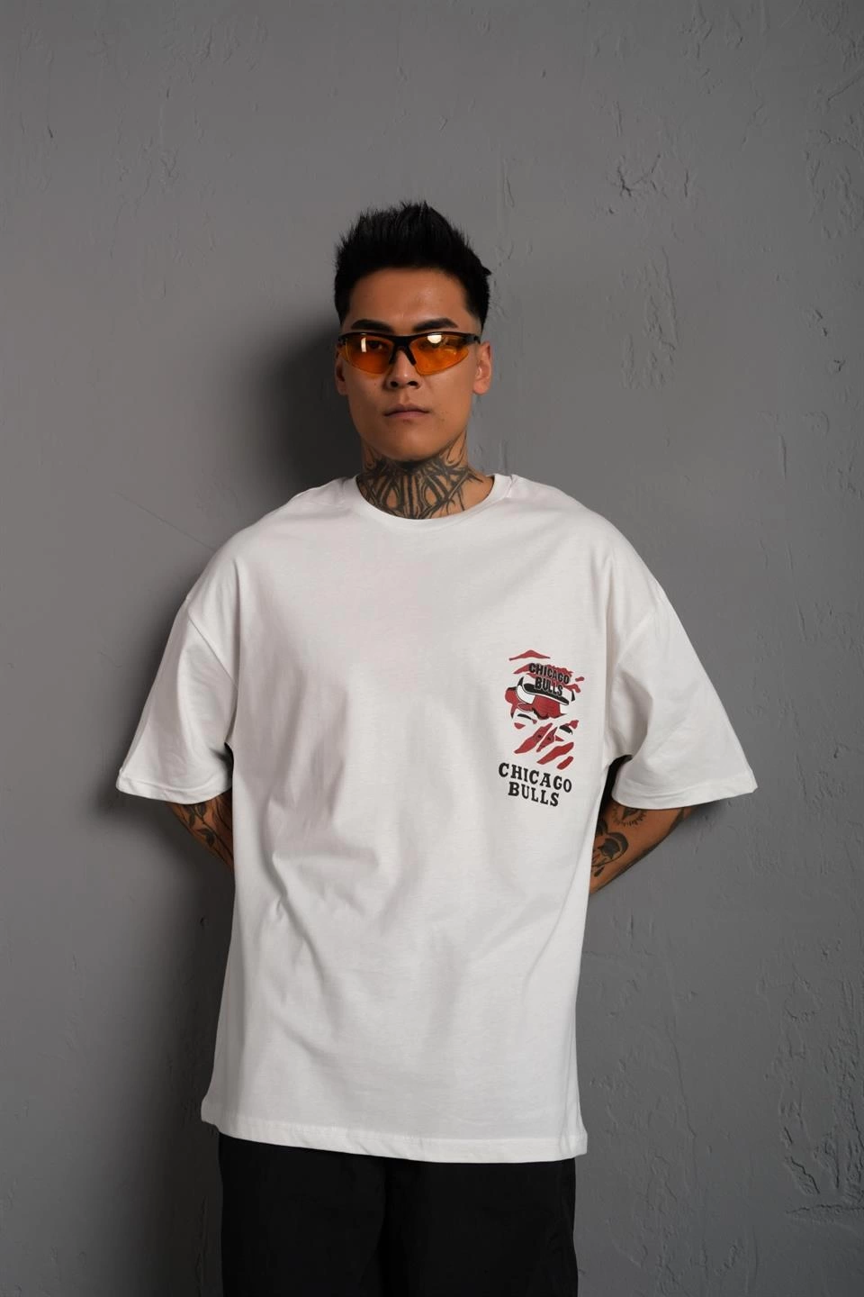 Erkek Sırt Baskılı Oversize  Kısa kol T-shirt - Beyaz