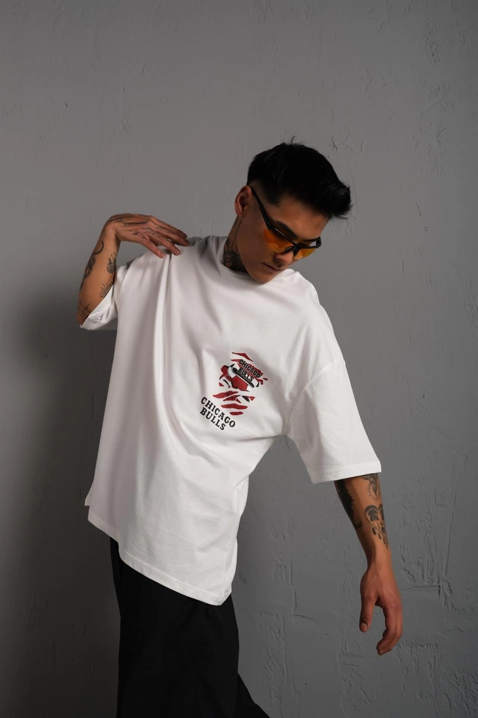 Erkek Sırt Baskılı Oversize  Kısa kol T-shirt - Beyaz