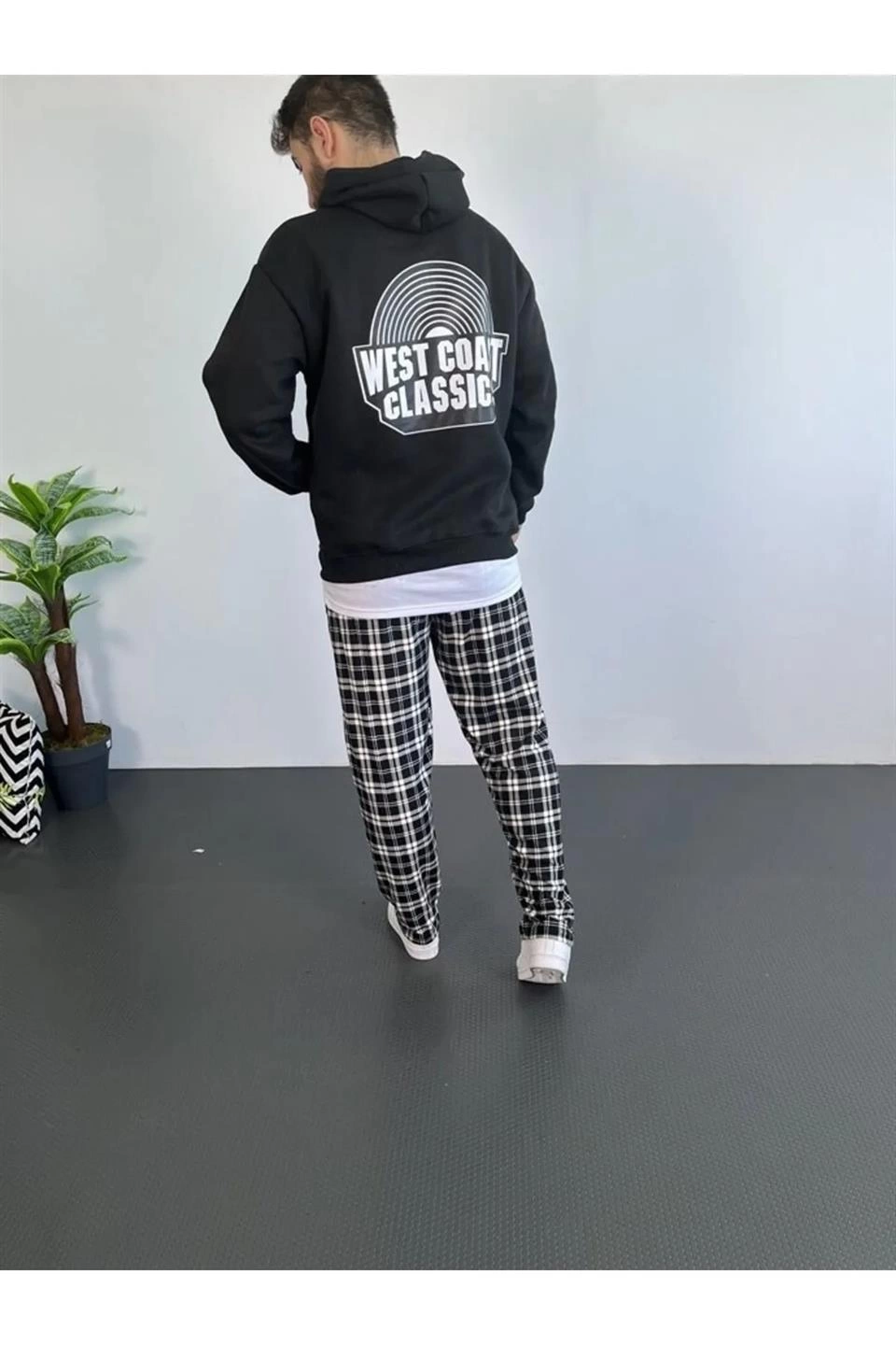 Erkek Oversize Üç İplik Kapüşonlu Sweatshirt  - Siyah