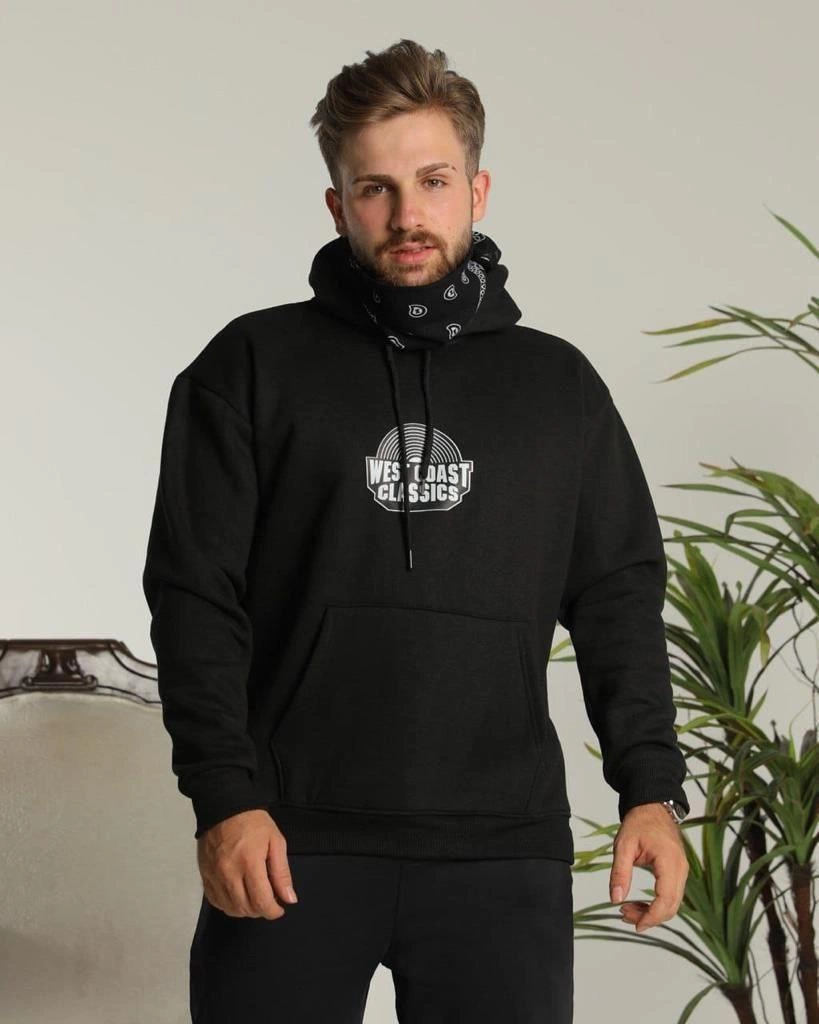 Erkek Oversize Üç İplik Kapüşonlu Sweatshirt  - Siyah