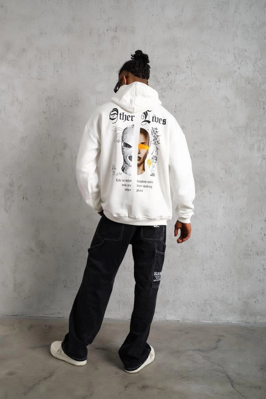 Erkek Oversize Üç İplik Şardonlu Kapüşonlu Baskılı Sweatshirt