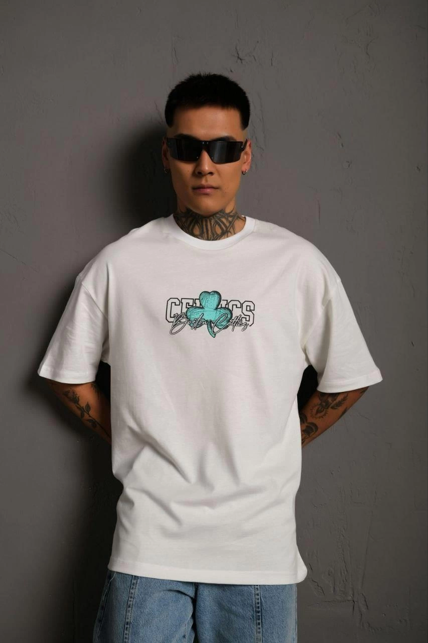 Erkek Sırt Baskılı  Kısa kol T-shirt - Beyaz