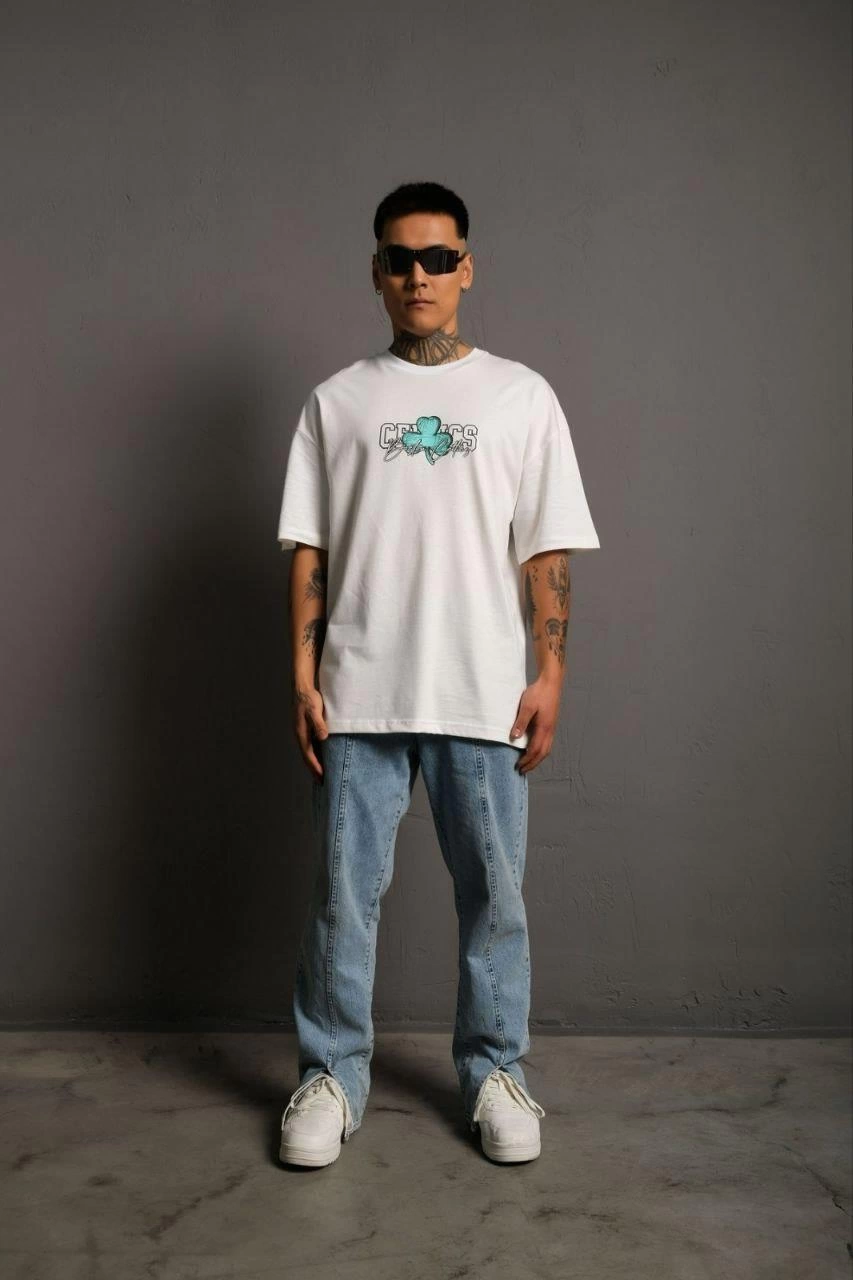 Erkek Sırt Baskılı  Kısa kol T-shirt - Beyaz