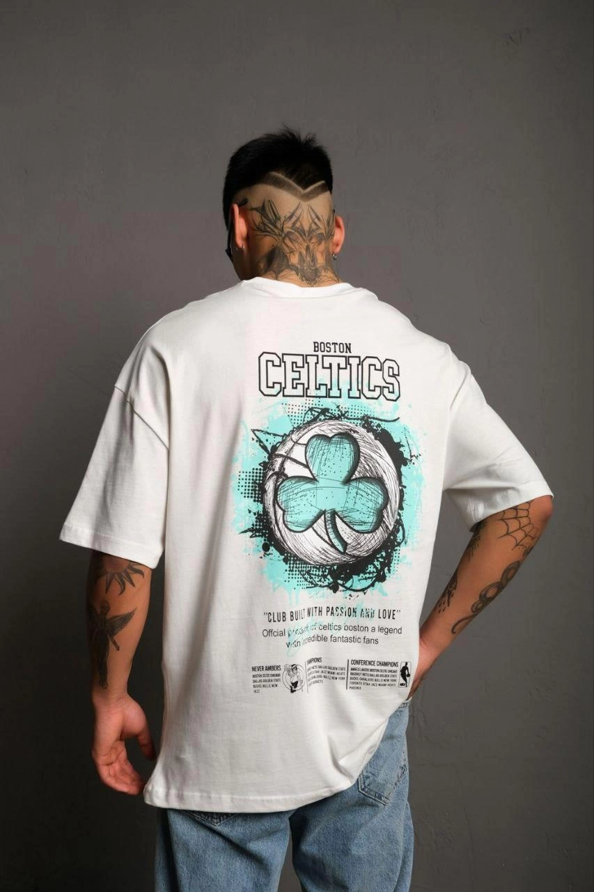 Erkek Sırt Baskılı  Kısa kol T-shirt - Beyaz