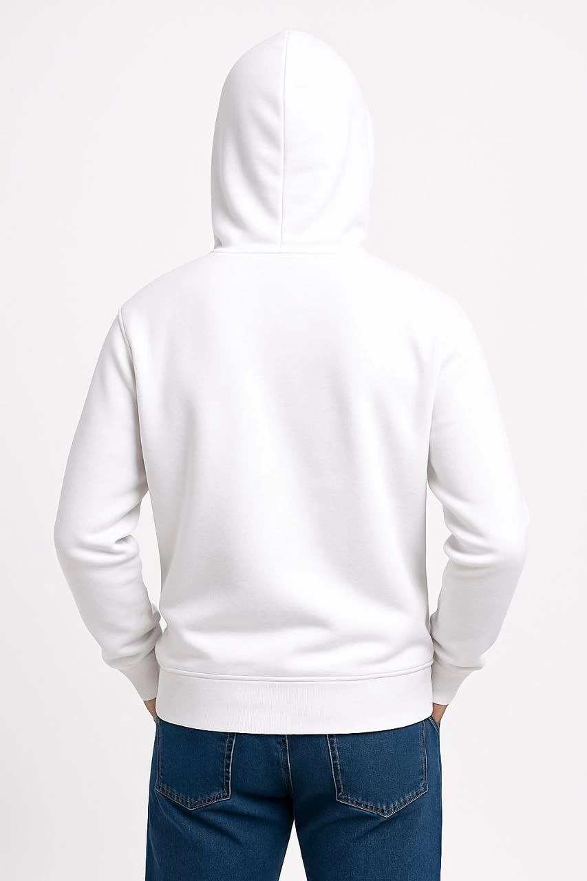 Erkek Üç İplik Pamuklu Kapüşonlu Kanguru Cepli SweatShirt hoodie - Beyaz