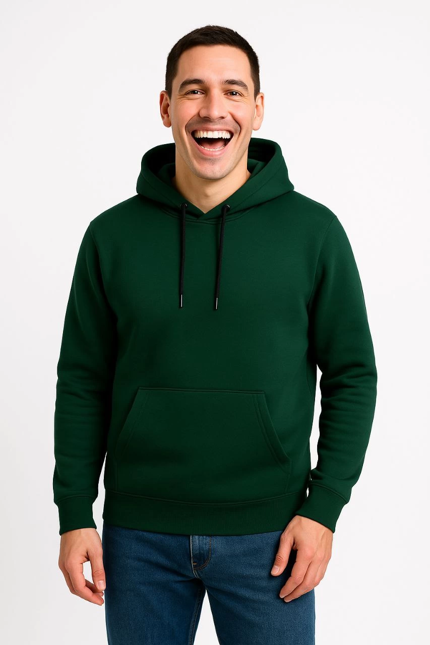 Erkek Üç İplik Pamuklu Kapüşonlu Kanguru Cepli SweatShirt hoodie - Haki