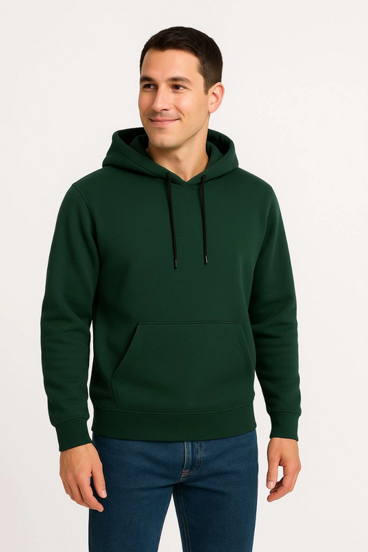 Erkek Üç İplik Pamuklu Kapüşonlu Kanguru Cepli SweatShirt hoodie - Haki