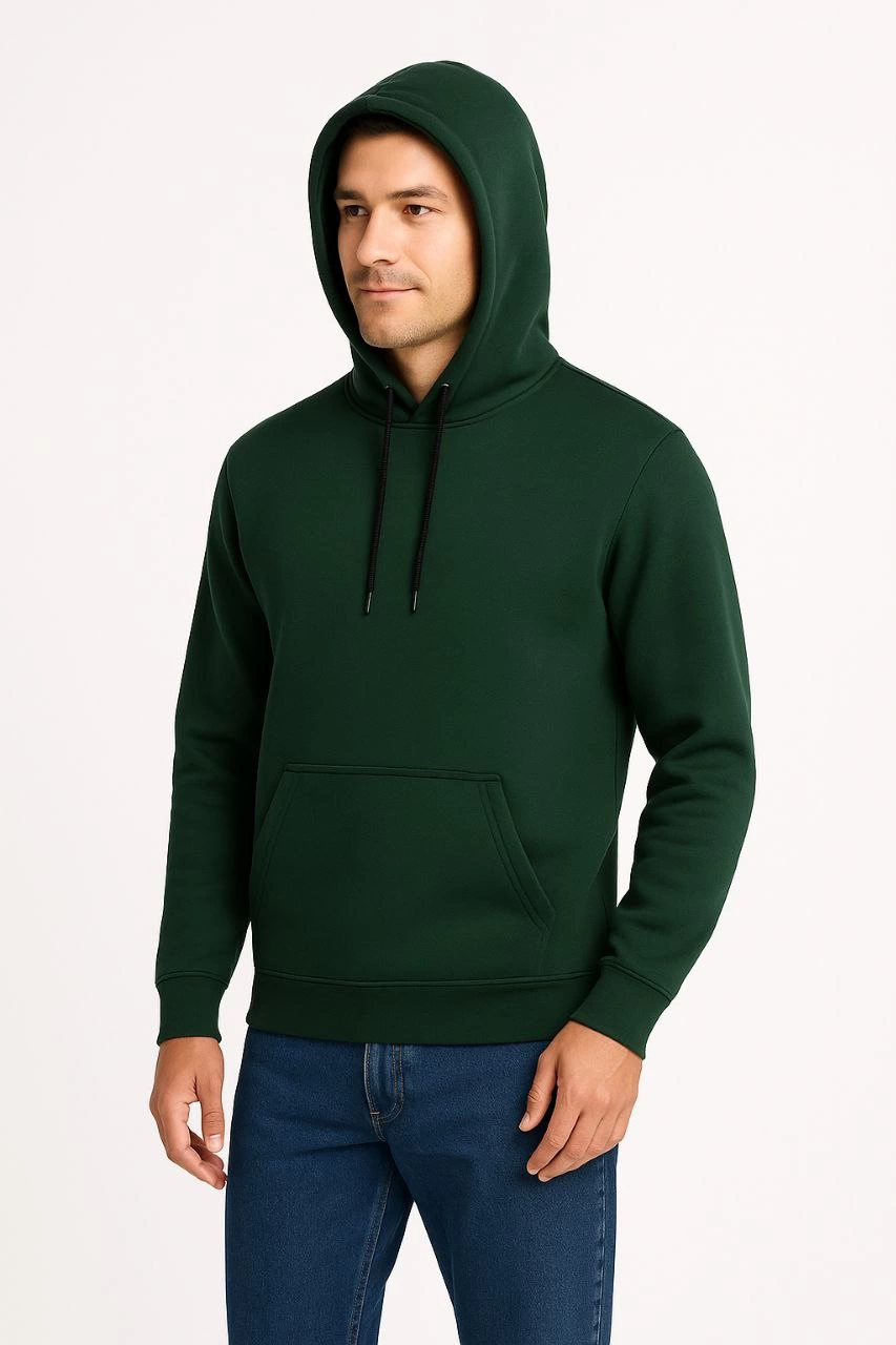 Erkek Üç İplik Pamuklu Kapüşonlu Kanguru Cepli SweatShirt hoodie - Haki
