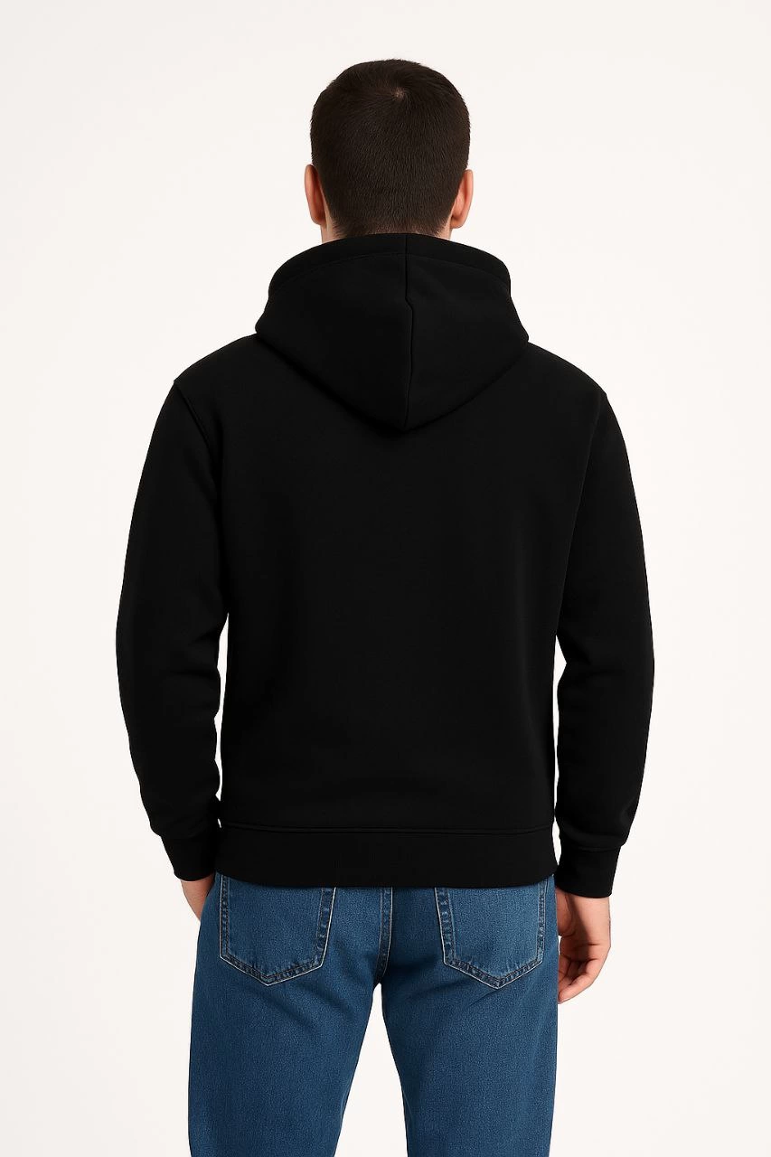 Erkek Üç İplik Pamuklu Kapüşonlu Kanguru Cepli SweatShirt hoodie - Siyah