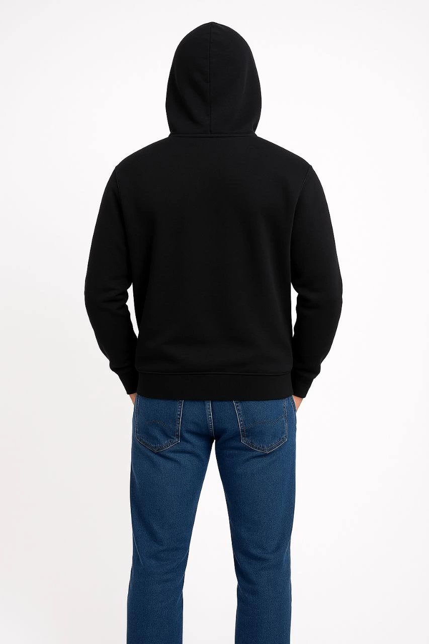Erkek Üç İplik Pamuklu Kapüşonlu Kanguru Cepli SweatShirt hoodie - Siyah