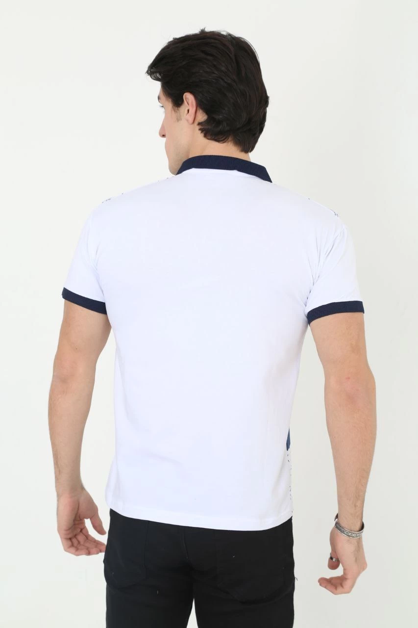 Erkek Yakalı tişort Slim Fit Baskılı Kısa kol T-Shirt - Beyaz