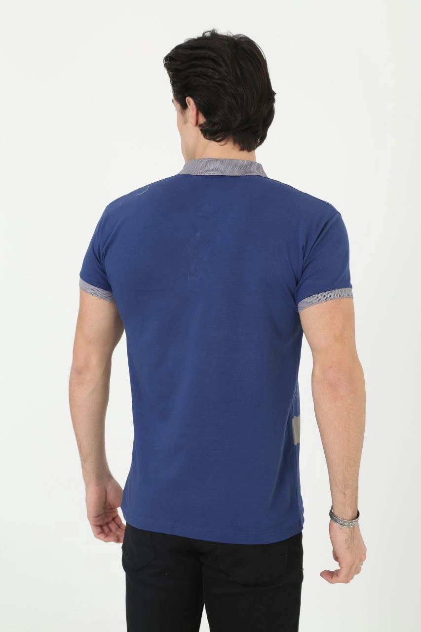 Erkek Yakalı tişort Slim Fit Baskılı Kısa kol T-Shirt - Mavi