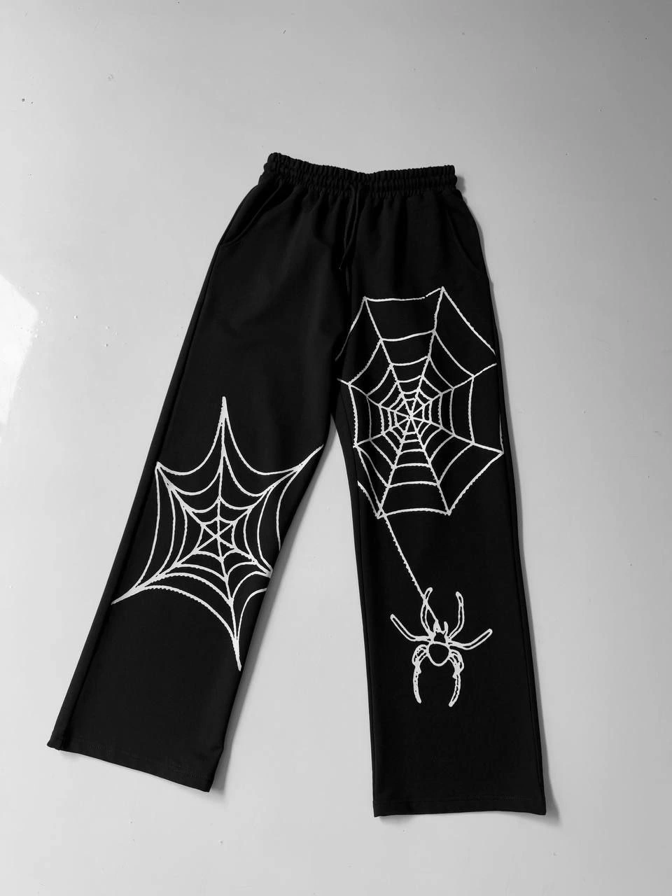 Erkek İki İplik Kumaş Örümcek Baskılı Esofman pantalon - Siyah