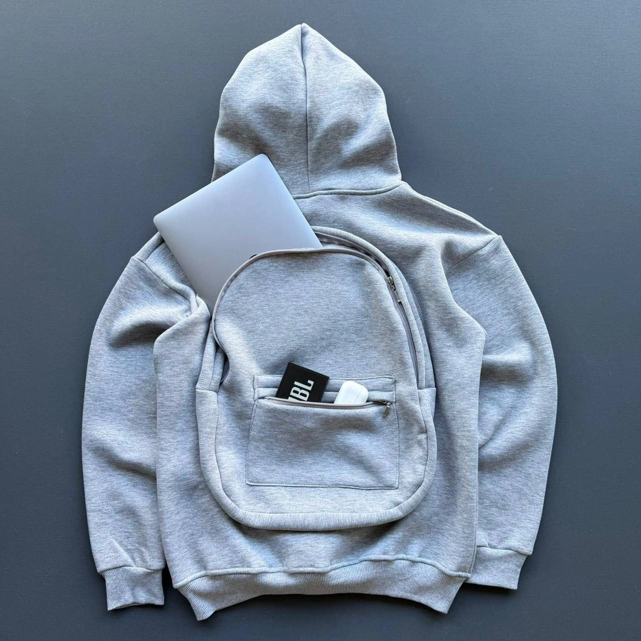 Kadın 3 İplik Şardonlu Tam Fermuarlı Kapüşonlu Arka Çanta Detaylı Sweatshirt - Gri