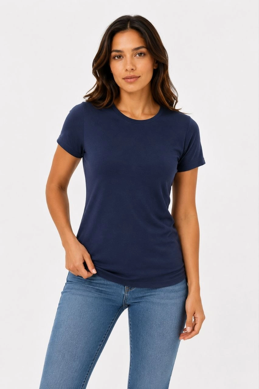 Kadın 3 lü Kısa Kollu Bisiklet Yaka Basic Slim Fit T-Shirt - Mor - Petrol Mavisi - Hardal