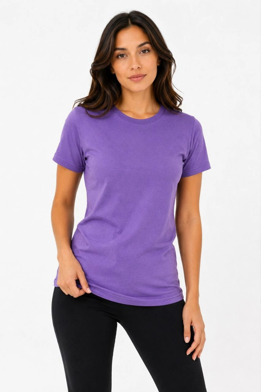 Kadın 3 lü Kısa Kollu Bisiklet Yaka Basic Slim Fit T-Shirt - Pudra Pembe - Mor - Bej