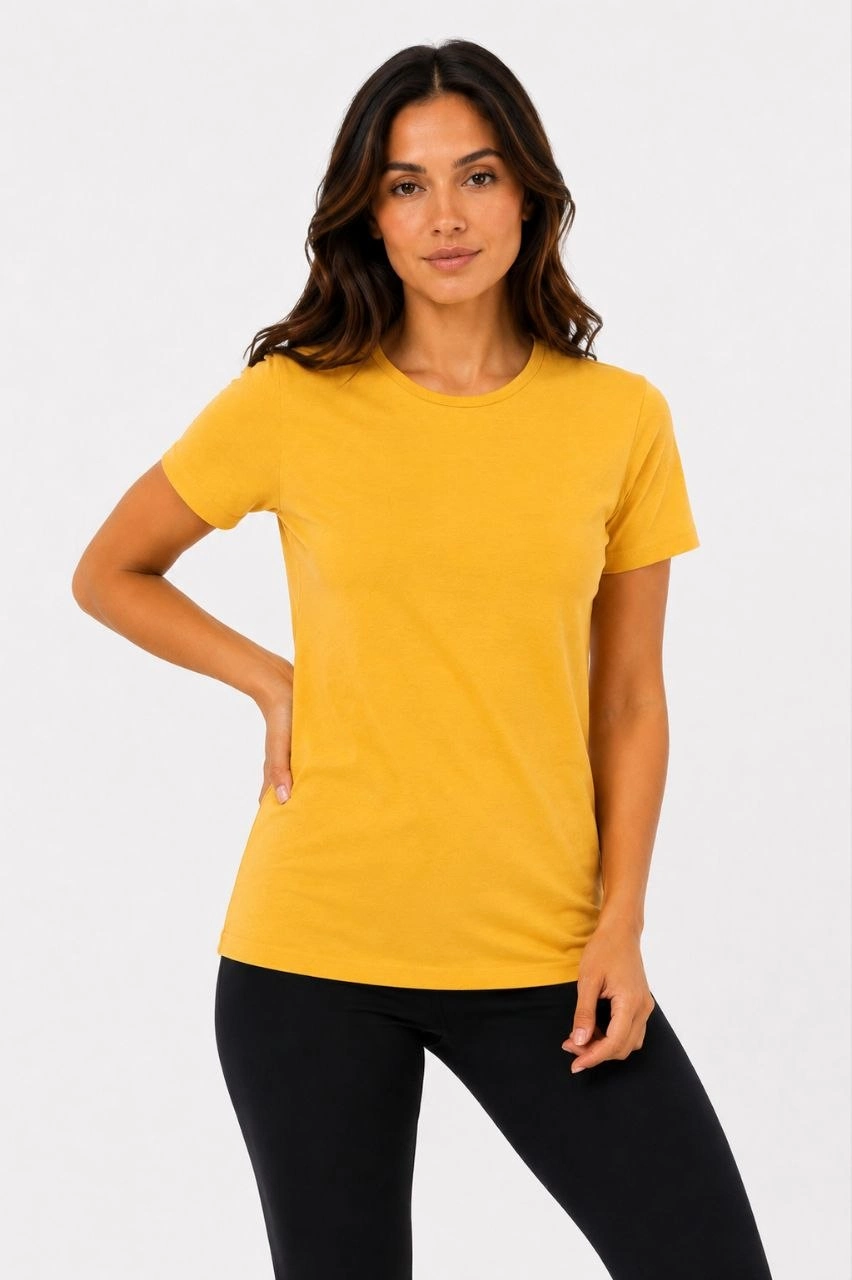Kadın 3 lü Kısa Kollu Bisiklet Yaka Basic Slim Fit T-Shirt - Turuncu - Bej - Hardal
