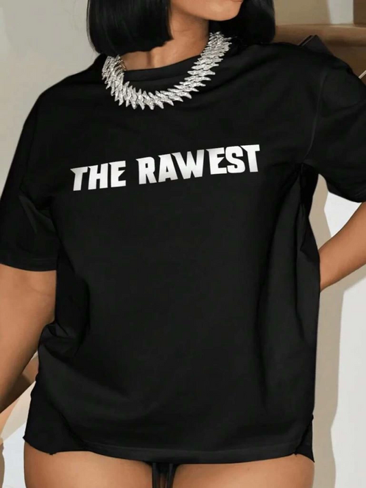 Kadın Baskılı T-Shirt Kısa Kol Bisiklet Yaka Ovarsize Rahat Kalıp Tişört -  Siyah