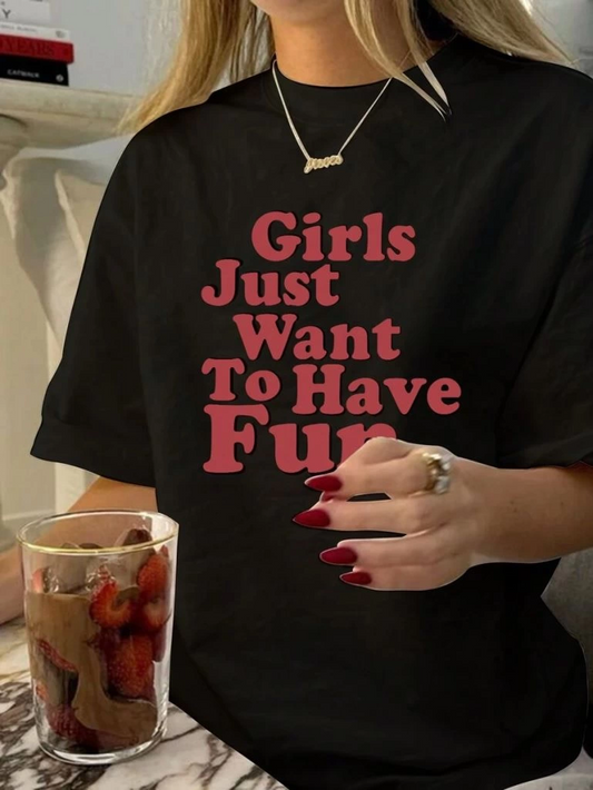 Kadın Baskılı Oversize  Kısa kol T-shirt - Siyah