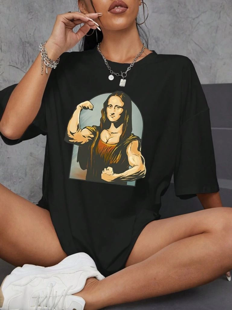 Kadın Baskılı Oversize  Kısa kol T-shirt - Siyah